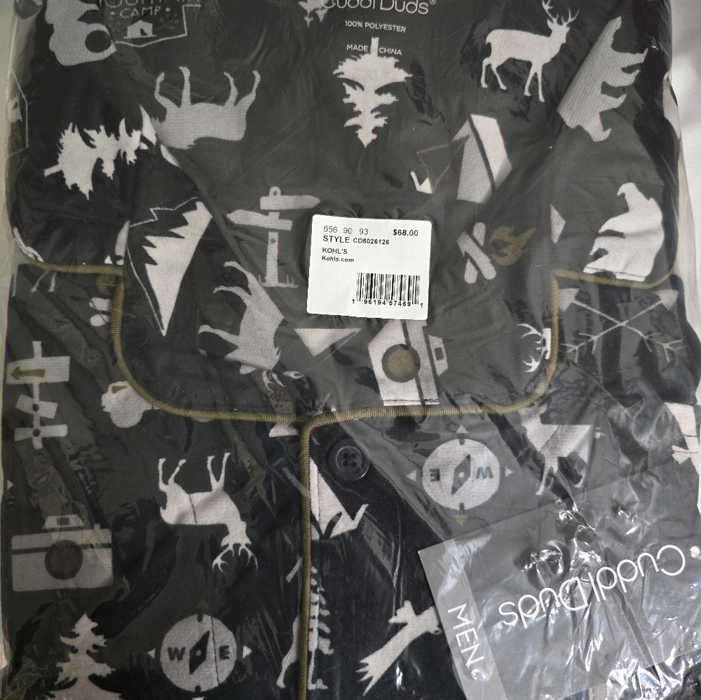 Cuddl duds mens black novel cozy pajamas sleepwear bear  3Xlt Nwt - Picture 2 of 3